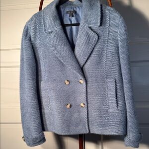 Tribal Blue Bouclé Textured Double Breasted Jacket Blazer Coat Size Large